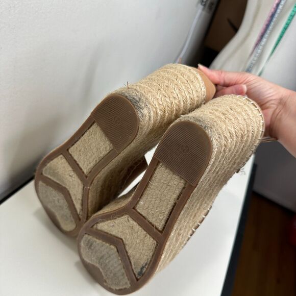 Marc Fisher Cute Tan Adalyne Platform Leather Open Toe Espadrille Wedges 7.5 - Picture 11 of 16
